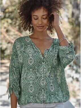 J. Jill Crinkle Textured Top Button Up Peasant Cottage Core Boho Flowy XL